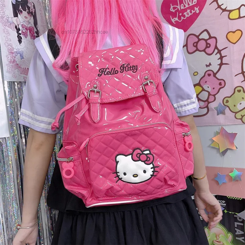 Sanrio Hello Kitty Y2K Spicy Girl PU Gothic Backpack Japanese Fashion Harajuku Large Capacity School Bag Female Cute Travel Bags