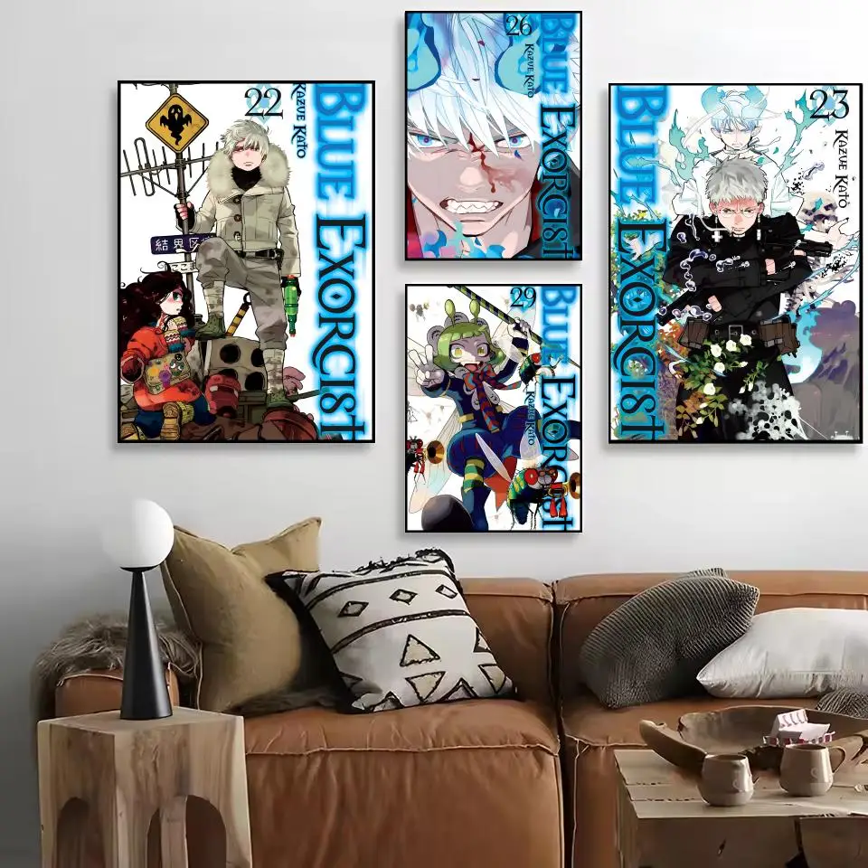Classic Anime B_Blue E_Exorcist Movie Poster Decorative Wall Art Stickers Mural Photo Print for Home Living Room Hallway Decor
