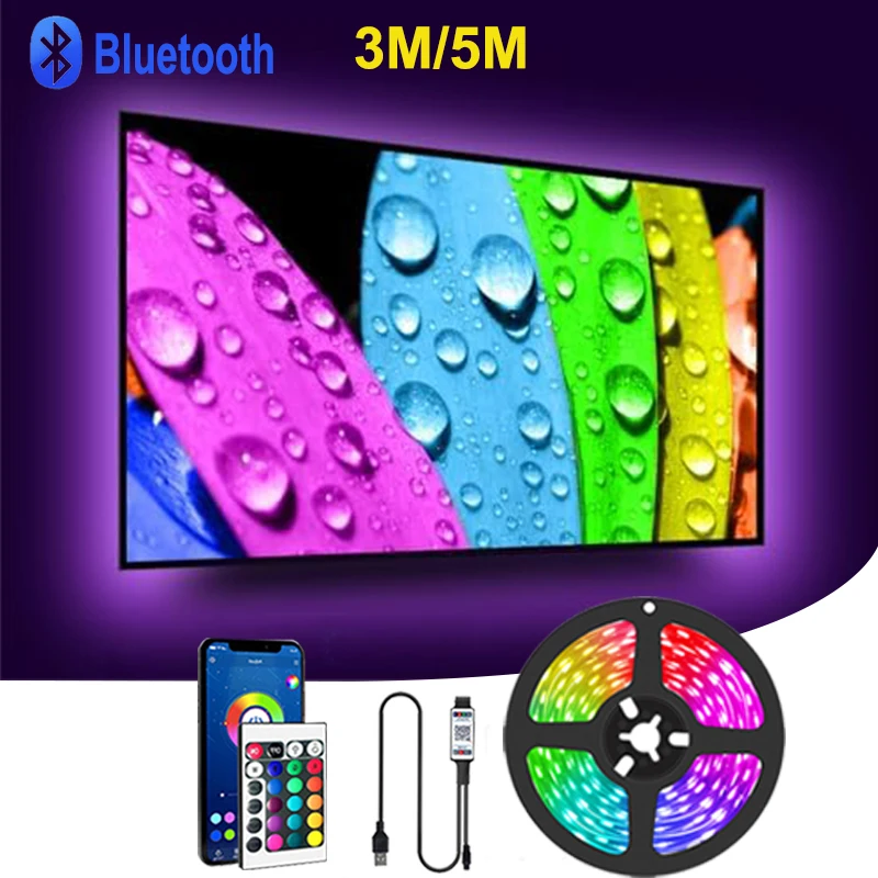 

USB Bluetooth 24Key RGB LED Strip Lights For TV Backlight Dimmable Rgb Led Tape Smart Remote Control 5V Rgb Led Lights 5050