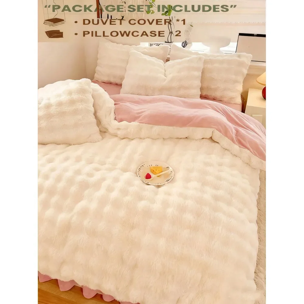

Кремово-белый плюшевый комплект постельного белья из кристаллического велюра, подходит для спальни, теплый комплект с пододеяльником и наволочками, можно стирать в машине.