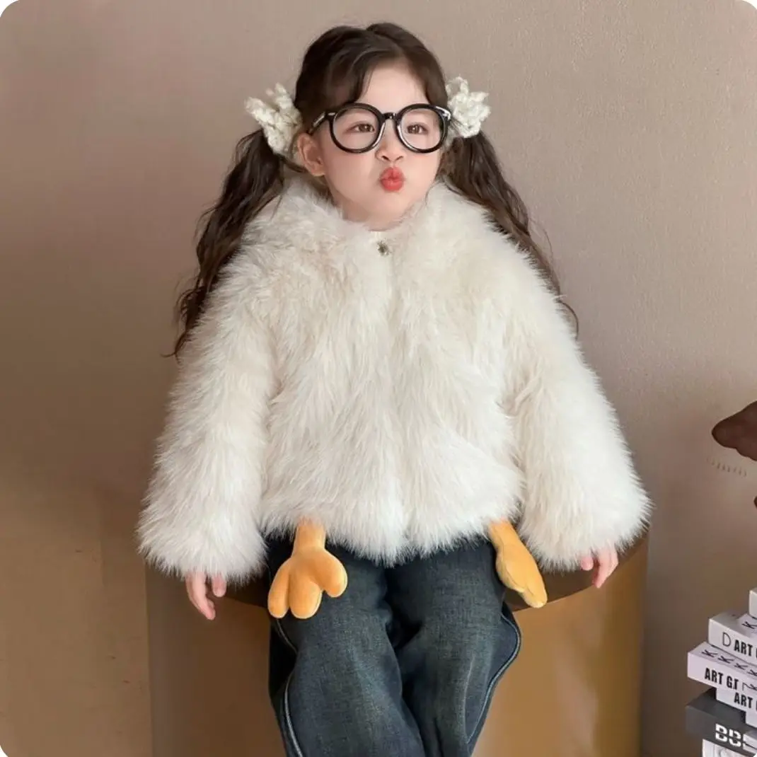 

Girls Winter Fur Coats 2025 New Fashion Plush Thick Long Sleeve Furry Warm and Comfortable Autumn Coat Kids Early Spring Clothes