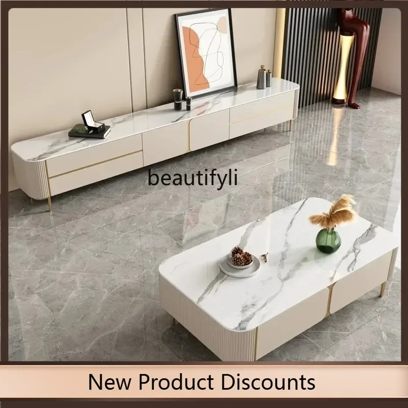 K185 خزانة تلفزيون أمريكية خفيفة فاخرة وطاولة قهوة مزيج بسيط وحديث لغرفة المعيشة وخزانة حائط للتلفزيون وخزانة سينمائية صغيرة #1