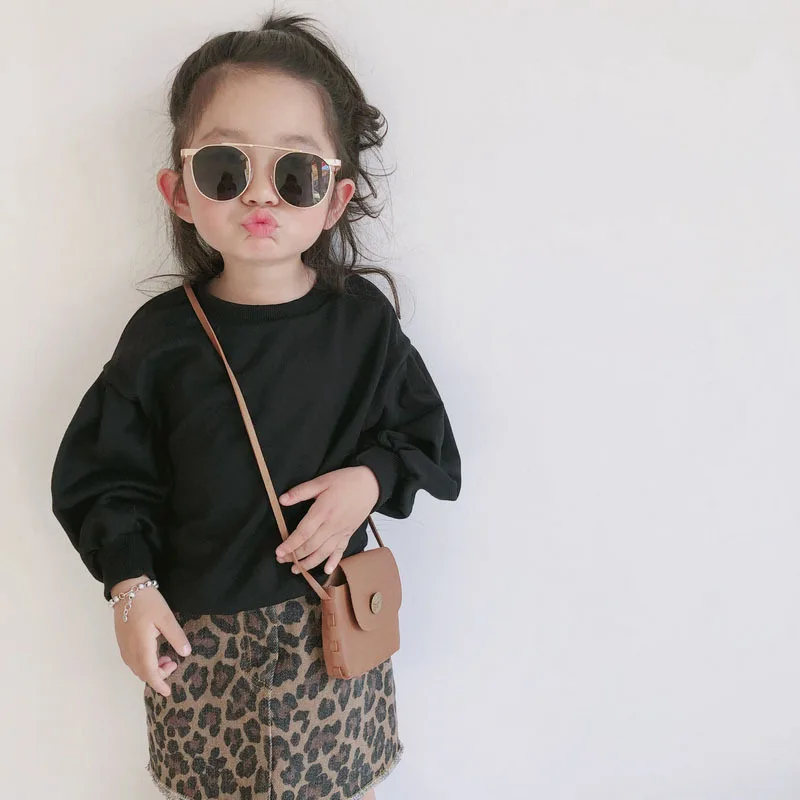 Girls Suit Cartoon Duck T-shirt Plus Leopard Print Skirt 24 Spring and Autumn Clothes New Children Fashion Clothing