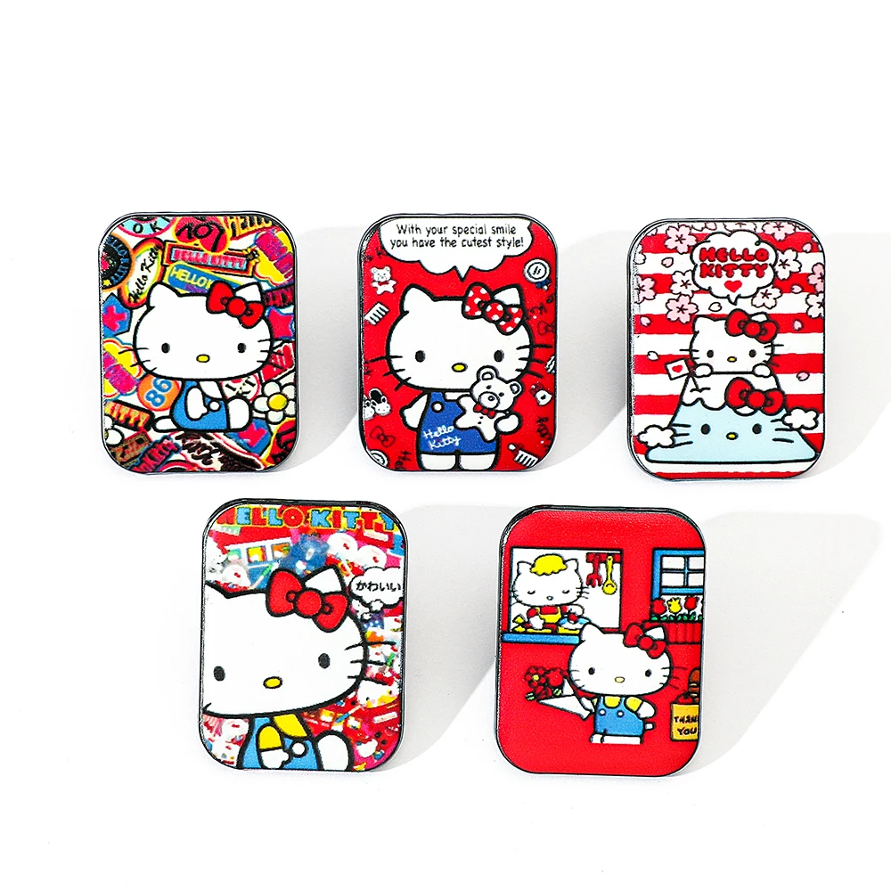 Broche de Sanrio de dibujos animados para chica joven, Pin esmaltado de corazón de gatito, insignia de Metal, joyería para ropa, accesorios de mochila, 5 piezas