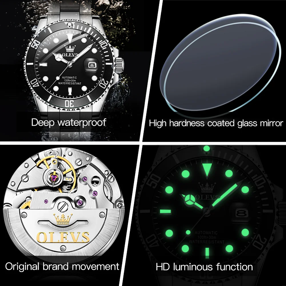 OLEVS 6650 Automatic Mechanical Watch for Men Fashion One-Way Rotation Lap Man Watch Top Brand Luxury Waterproof Mens Wristwatch