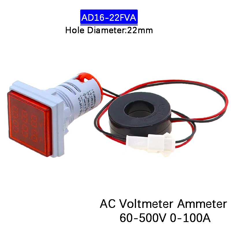 AC 50-500V 0-100A Square LED Digital Voltmeter Ammeter 110V 220V Voltage Current Meter Voltammeter Car Volt Amp Tester Detector