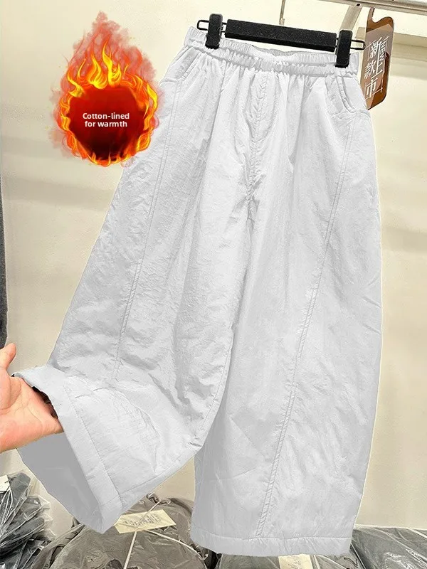 Winter New plus Size Women's Loose Fit Straight Leg Cotton Trousers Warm Wide Leg Pants High Waist Casual Comfortable Jeans