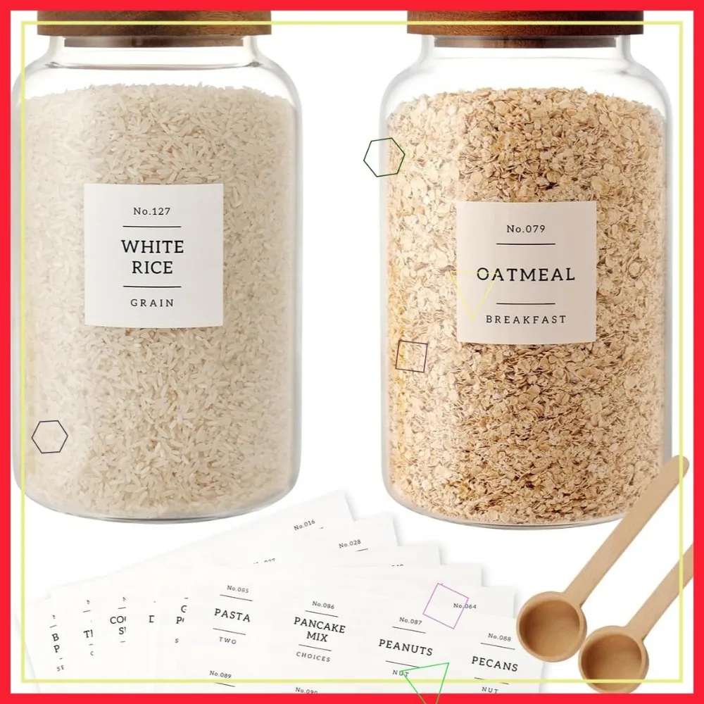 

2 Large Glass Storage Jars with Airtight Lid - 98 oz for Tea, Spice, Coffee & More