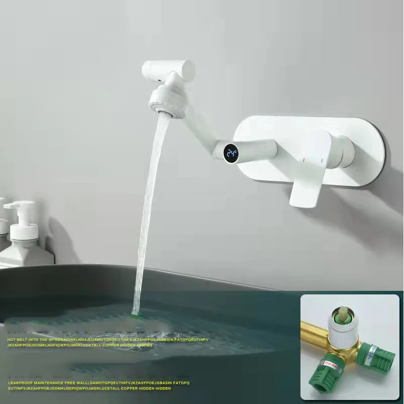 صنبور رقمي مثبت مخفي من النحاس المذاب بالحرارة مدمج في مسدس صنبور حوض الحائط باللون الرمادي والمياه الساخنة والباردة #6
