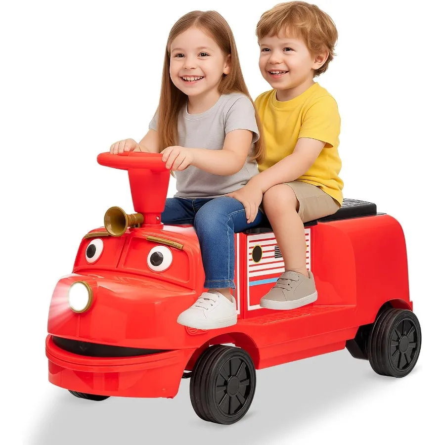 2-Seater Electric Ride On Car Train 12V Trackless Electric Car with Train Whistle Headlight MP3 and Bluetooth Battery Powered R