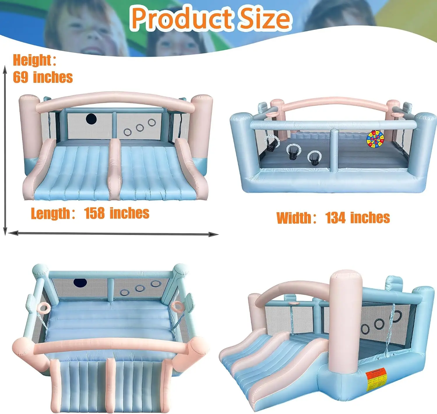 Inflatable Bounce House,8-in-1 Large Bouncy Castle with Slide,Basketball Hoop,Dart Game, Heavy Duty Indoor Outdoor Blow Up Jump view 4