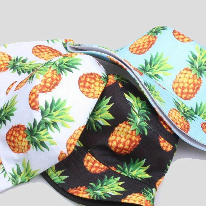 

Panama Hats Outdoor Fishman Cap Wide Brim Beach Pineapple Print SunCaps Men Women Bucket Hat Summer Chapeau Adult Buckets Hat