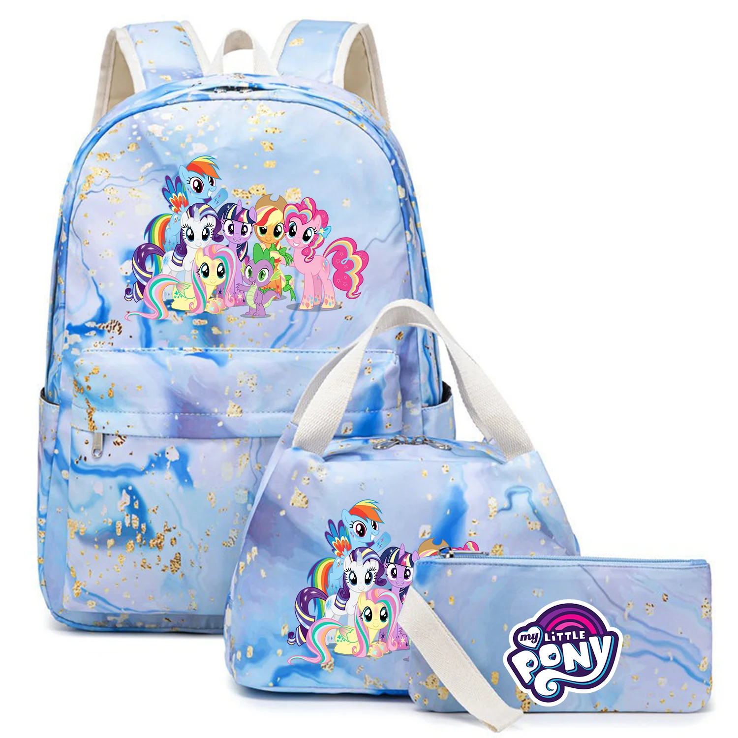 3Pcs My Little Pony Backpack Capacity Student Schoolbags Double Shoulder Bag Boys Girls Pen Lunch Bags Bookbag Laptop Sets