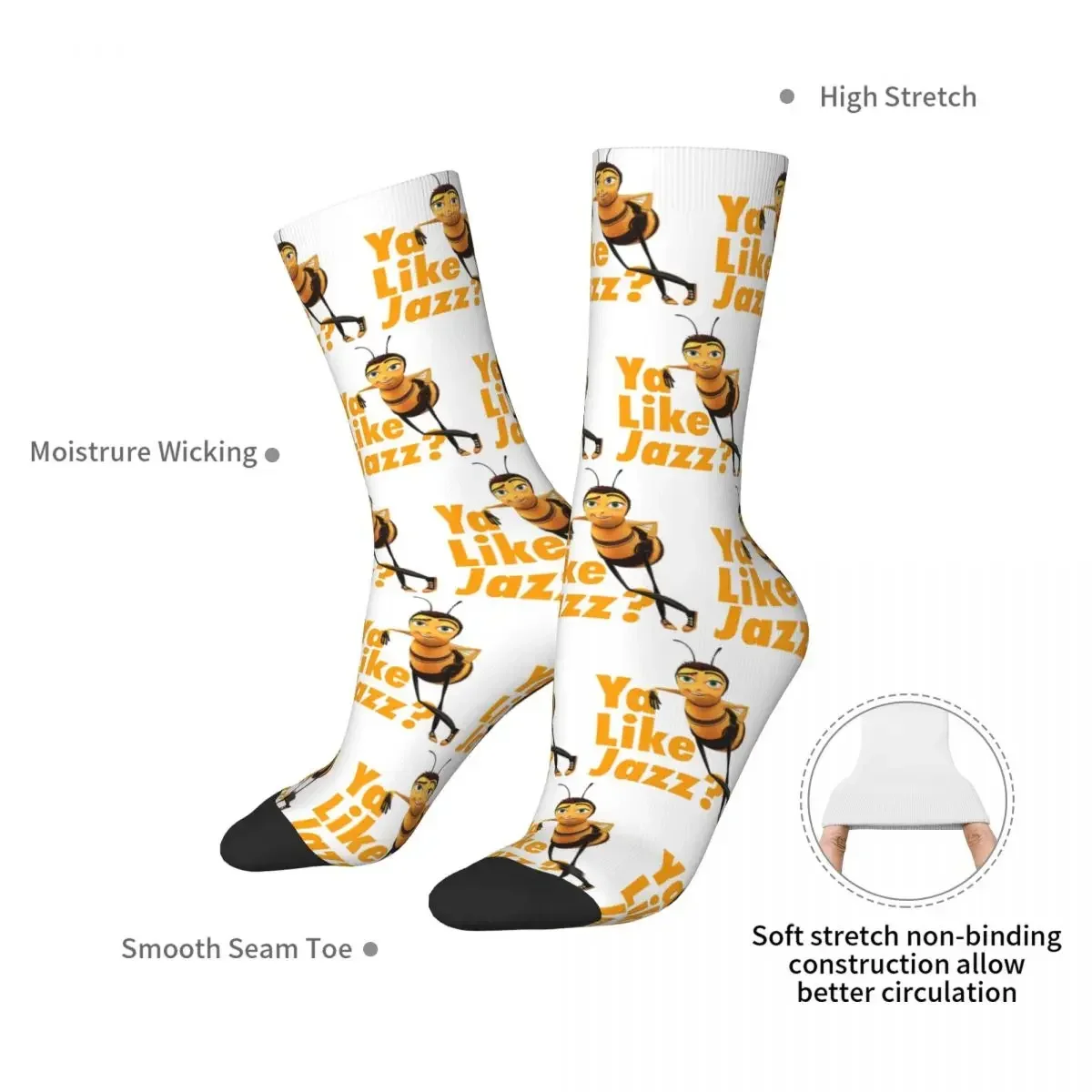 Ya Like Jazz Bee Movie Socks Harajuku Super Soft Stockings All Season Long Socks Accessories for Unisex Birthday Present