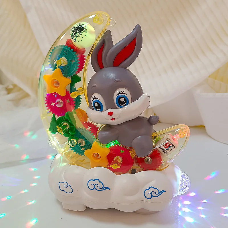 Kids Electric Bunny Toy Car Moving Light Music Universal Wheel Transparent Gear Obstacle Avoidance Cute Gift Toy