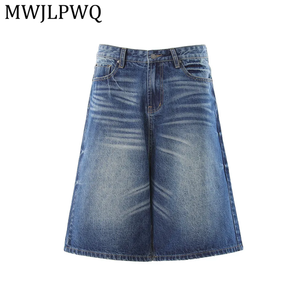 

MWJLPWQ American Retro Distressed Washed Jeans For Men Summer Vibe Trendy Loose Fit Casual Wide-Leg Shorts Tide New 14846