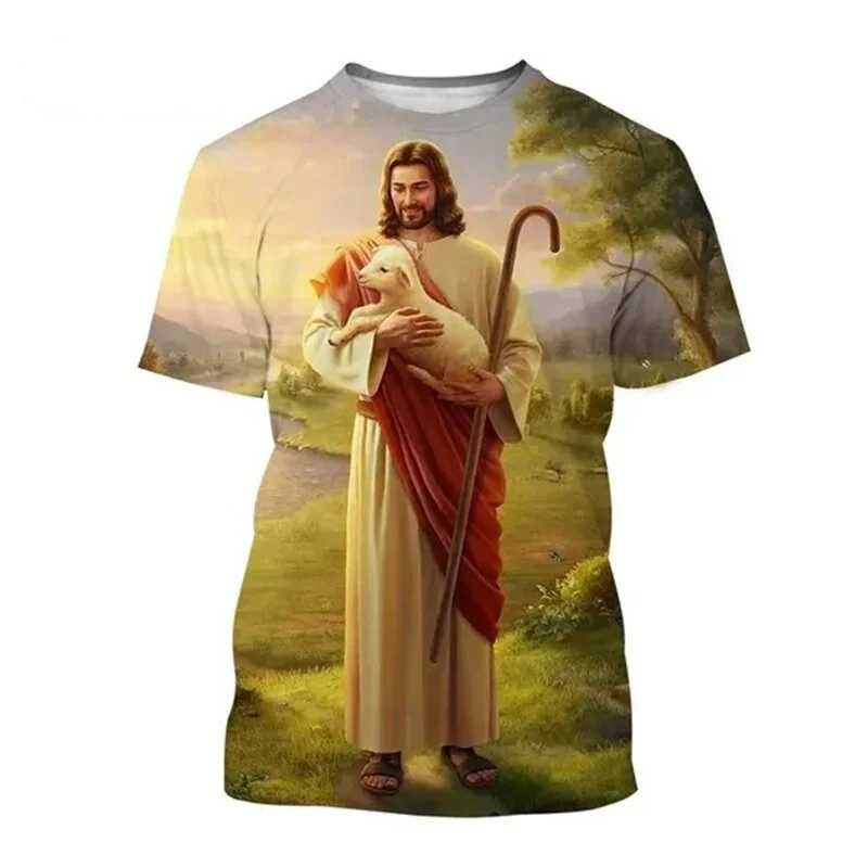 3D Jesus Christ Printing T Shirt God Of Jesus Bless Us Graphic T-shirts For Men Kid Fashion Streetwear Short Sleeves Vintage Top