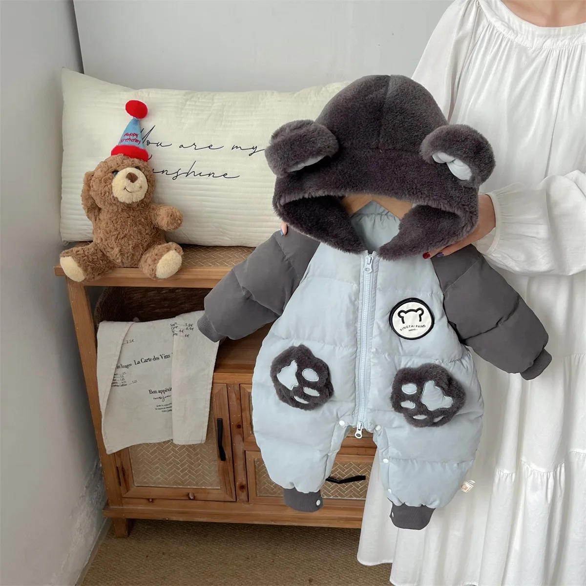 

Комбинезоны для новорожденных мальчиков от 0 до 3 лет, новые зимние толстые теплые комбинезоны с капюшоном для маленьких девочек, комбинезоны для маленьких девочек с принтом медведя