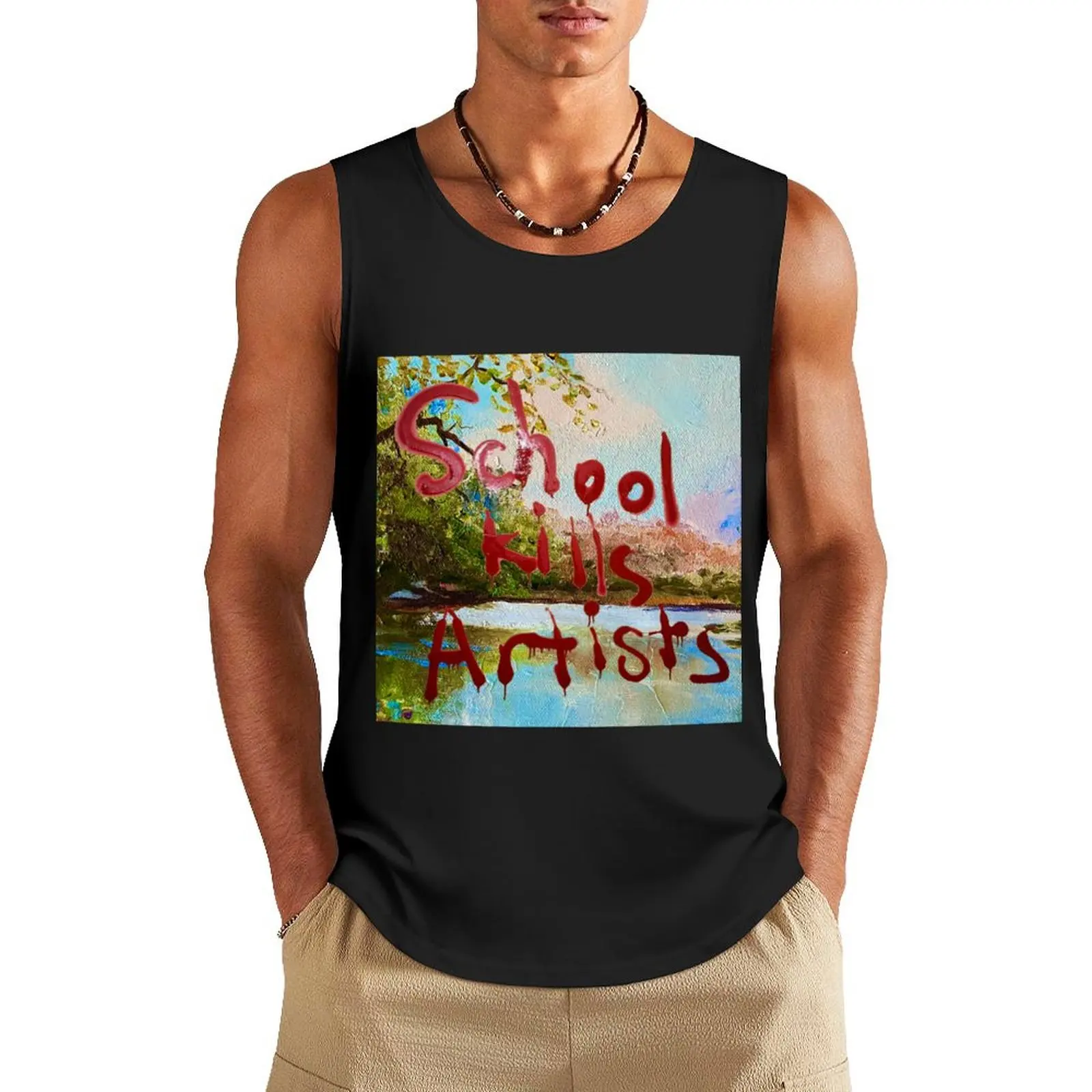 

school kills artists oil painting Tank Top cool things Japanese t-shirt sports clothes for men vest men