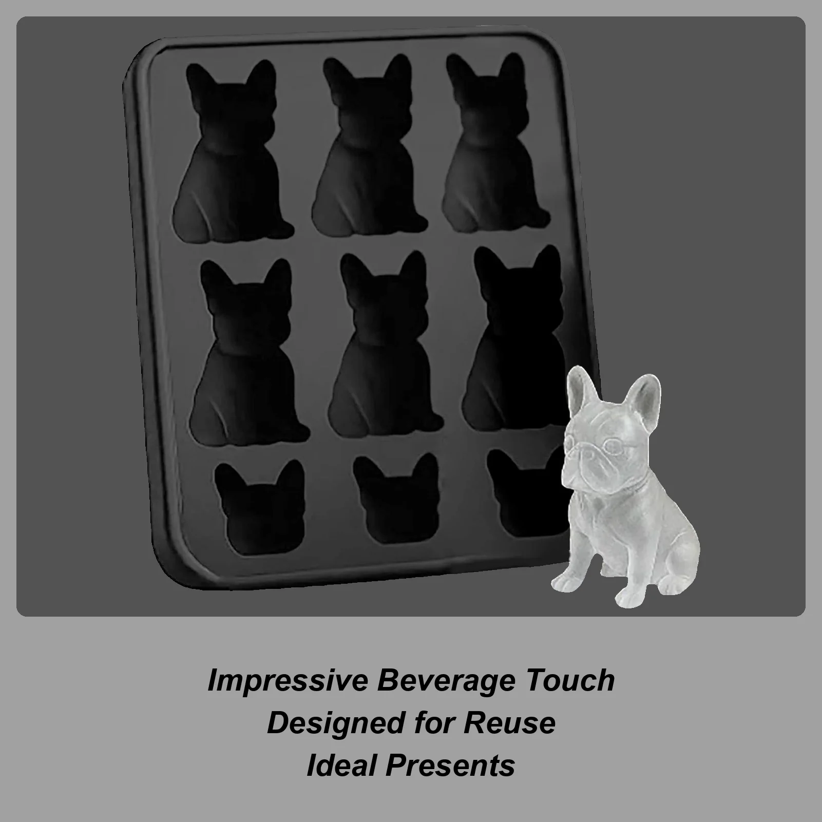 Ice Mold 9-Cavity 3D French Bulldog Silicone Molds Non-stick Food-Grade Whiskey Iceblock Tray Shatterproof Kitchen Gadget For