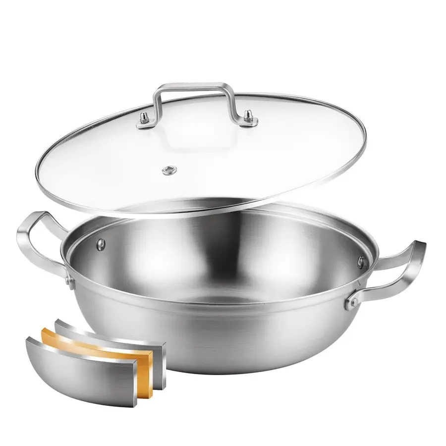 

TriPly Stainless Steel 11 inch Everyday Pan with Lid, Kitchen Induction Deep Saute Pan,shabu shabu pot High Side Cooking Pot 3.5