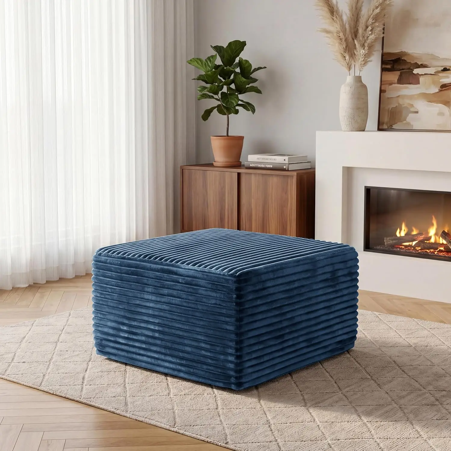 

28” Boneless Couch Ottoman Modular Sectional Corduroy Cloud Sofa Foot Rest Ottoman for Living Room,Blue, Customized