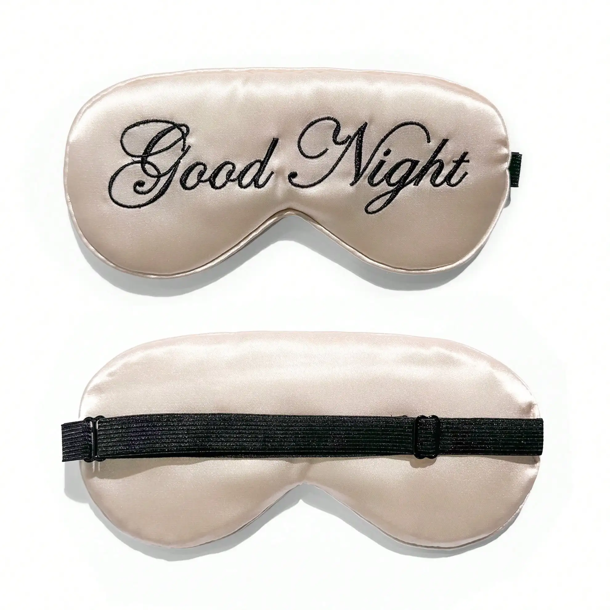 1pc Champagne Good Night Embroidered Logo Soft Polyester Satin Sleep Mask, Light-Blocking Eye Mask For Napping And Sleep, Office Travel Home Use, Eye Protection And Fatigue Relief, Birthday Gift For Best Friend, Girlfriend sf2402054617577919