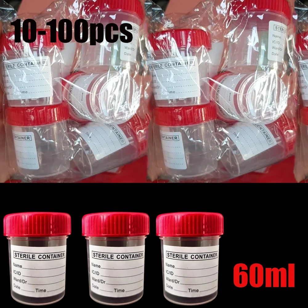 10-100pcs Disposable Urine Cups With Tags 60ml Plastic Cup Container Urine Collection Sample Cup Specimen Bottle Container