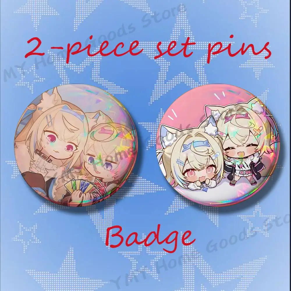 Anime F-Fuwawa Mococo Cartoon Brooches for Backpack Accessories 25 32 44 58 75mm Round 2-piece set Free Mix