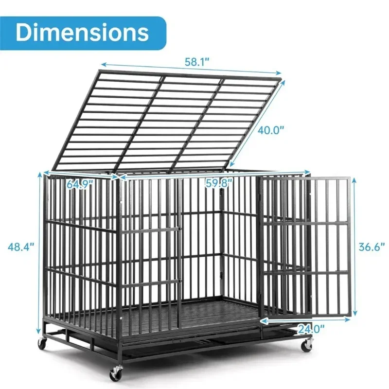 

60 Inch Heavy Duty Dog Crate, Escape Proof Large Kennel for High Anxiety, Indestructible Extra Large Cage