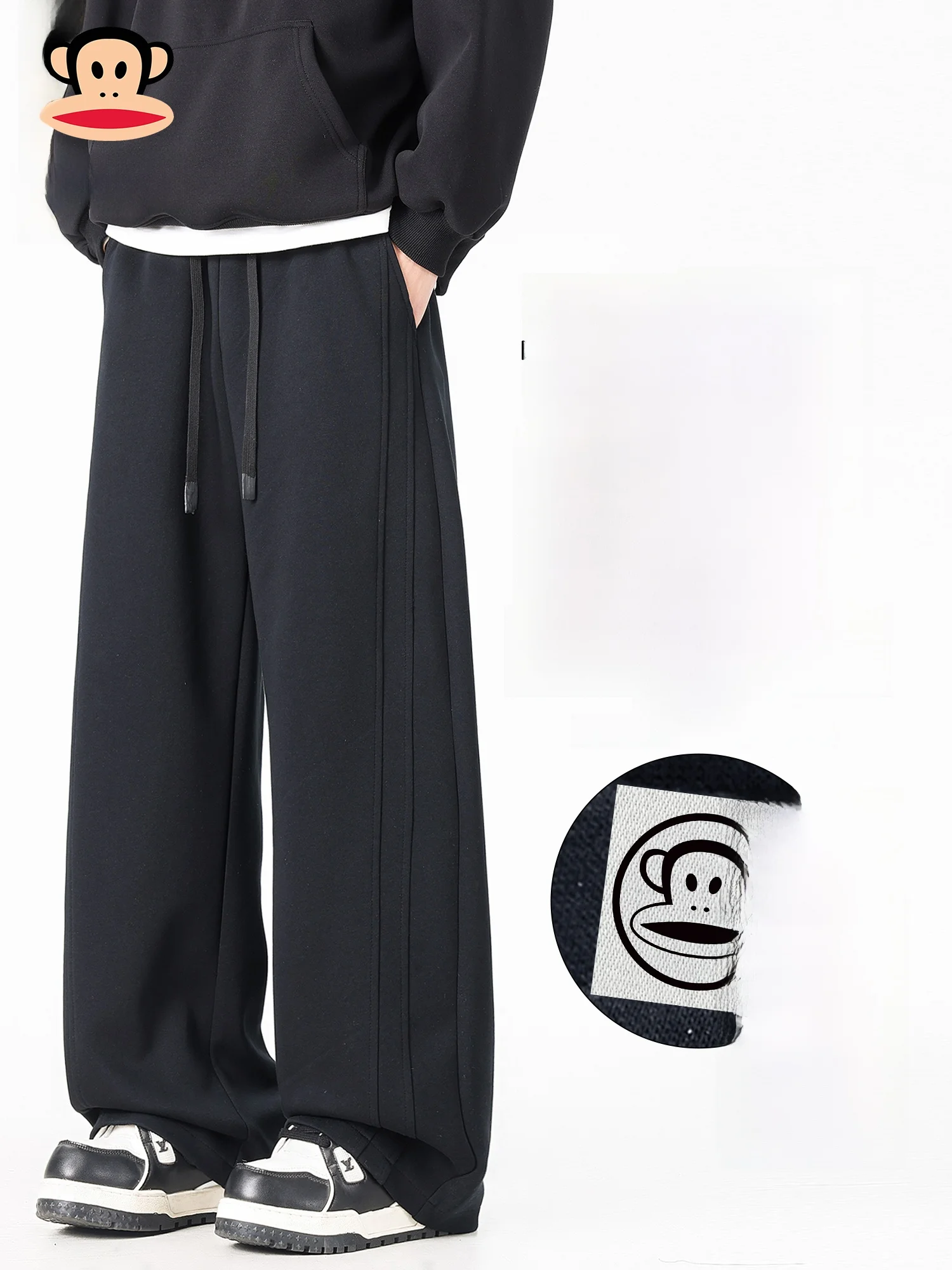 

Мужские спортивные брюки Paul Frank с флисовой подкладкой, свободного кроя, повседневные, черные, широкие, осенне-зимние, удобные, из смесового хлопка