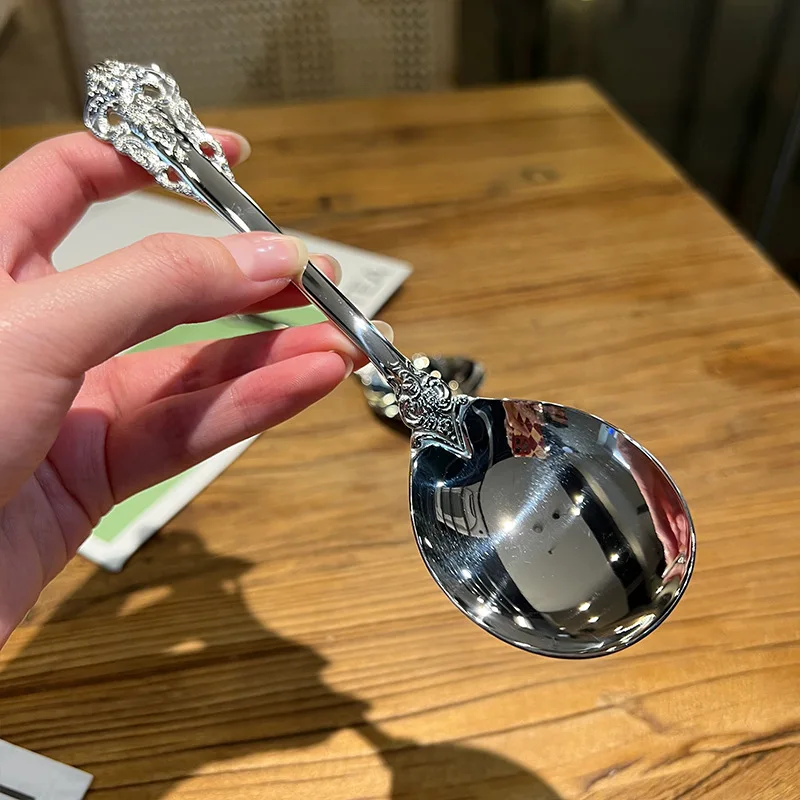 1/2pcs Palace Style 304 Stainless Steel Soup Spoon High Aesthetic Dinner Spoon for Eating Rice Soup Ice Cream Tableware