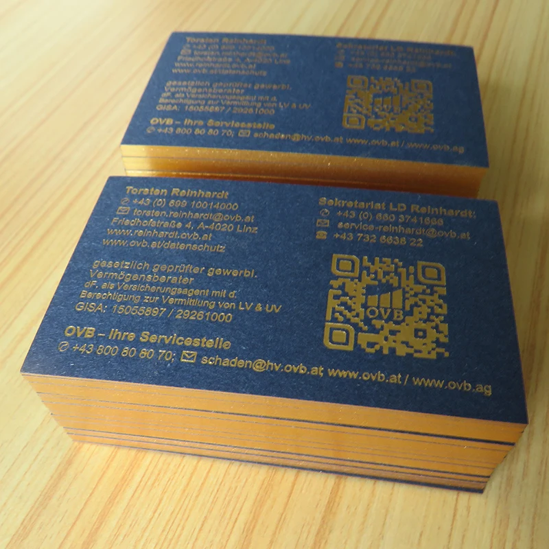 Custom Blue cards Bronzing Gold Edge Business Cards  Gold foil business card, hot stamping logo, 360gsm