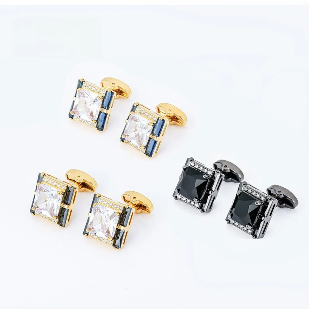 Multi Colored Square Diamond Inlaid Crystal Cufflinks Diamond Studded Square Cufflink Business Dress Wedding Shirt Sleeve Nails