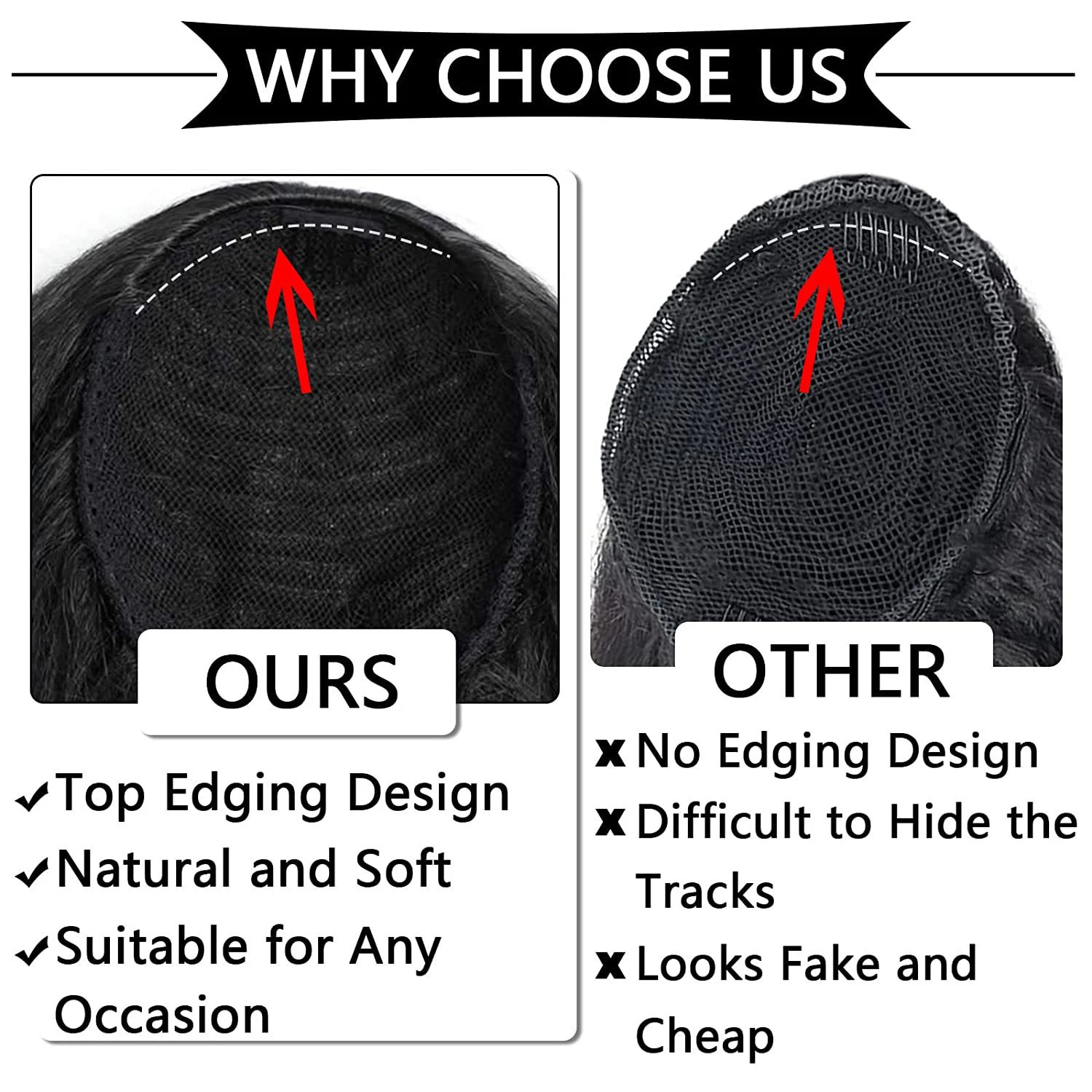 وصلة شعر قصيرة برباط أسود للنساء ذوات البشرة السمراء بطول 14 بوصة ذيل حصان مستقيم مع تجعيد نهاية قطعة شعر صناعية مزيفة