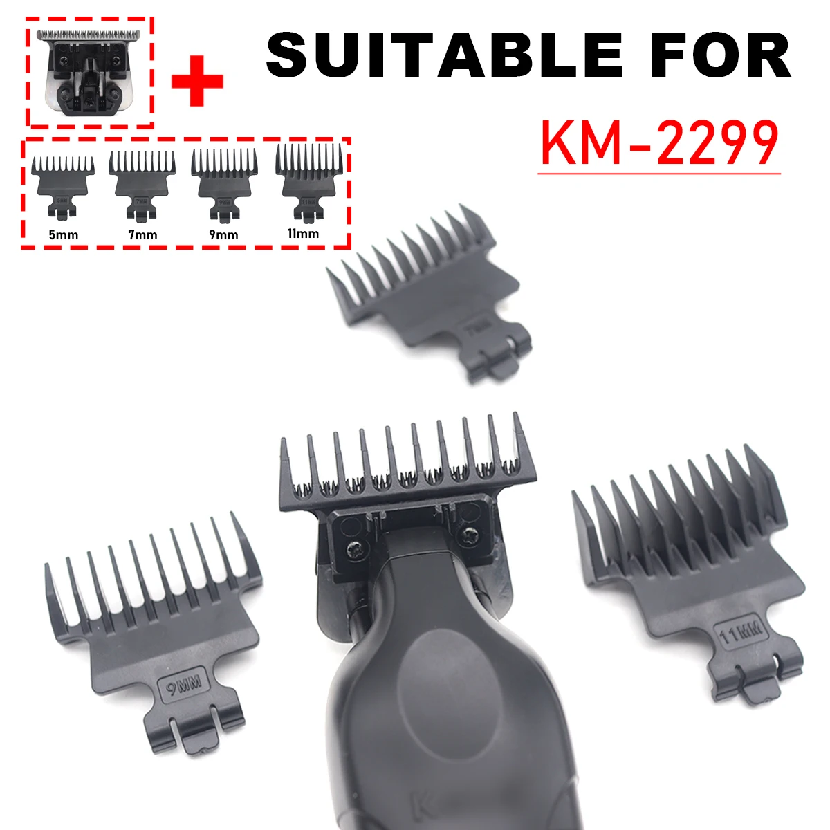 

Сменные насадки-гребни для профессионального триммера Kemei KM-2299 (5, 7, 9, 11 мм) – аксессуары для парикмахеров