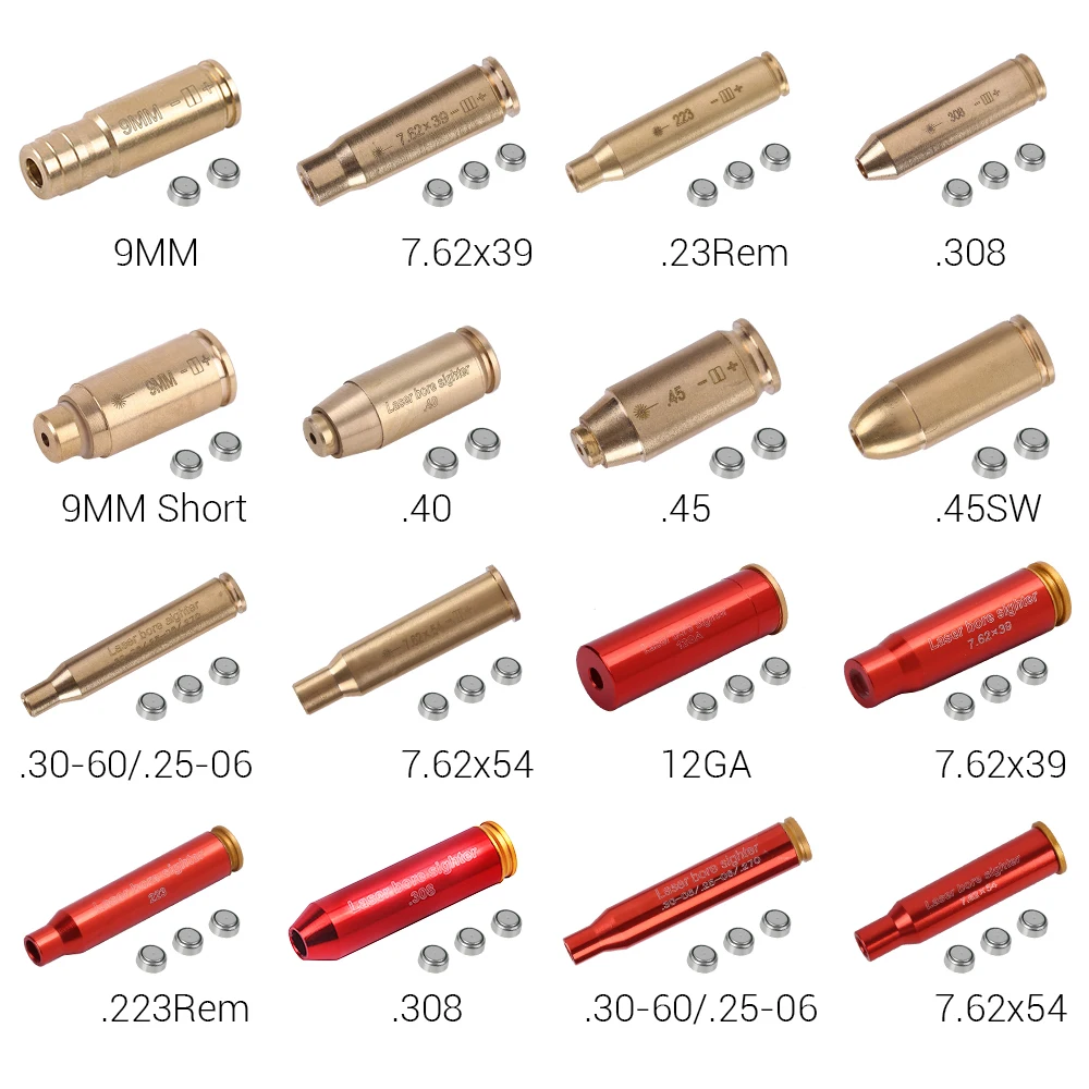 Tactical Red Laser Bore Sighter Training Bullet Boresighter Cartridge Sighter for 9mm/.223/.308/5.45x39/7.62x39/12GA Airsoft