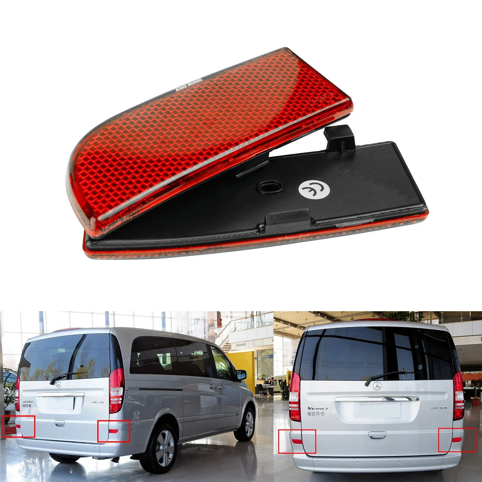 ANGRONG 2x Rear Bumper Reflector Red Lens No Light For Mercedes Benz W639 Vito Viano 2003-2014