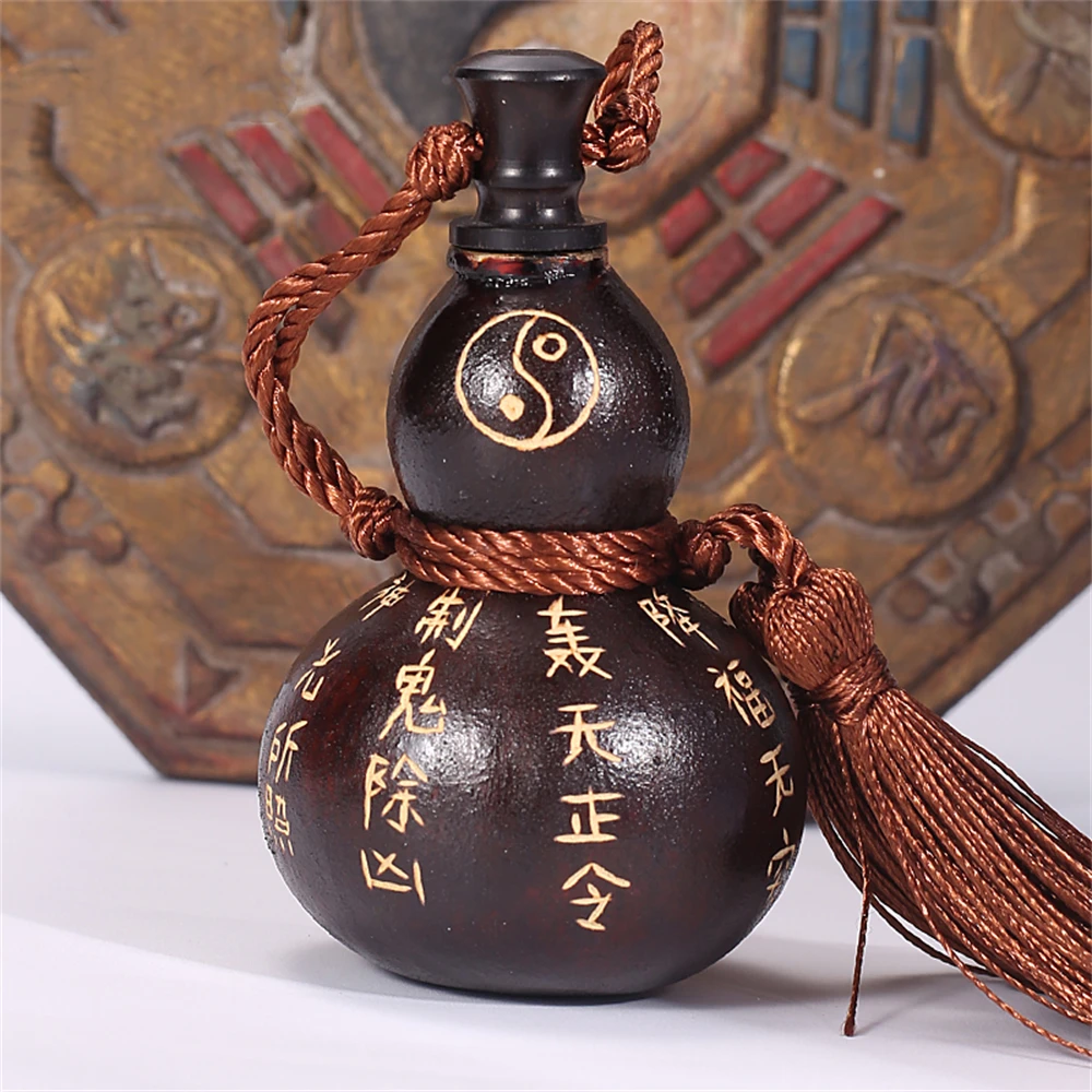 Taoist natural hand carving, purple myrtle taboo, golden light mantra pendant, open gourd, 7-9cm, protective talisman, cultural