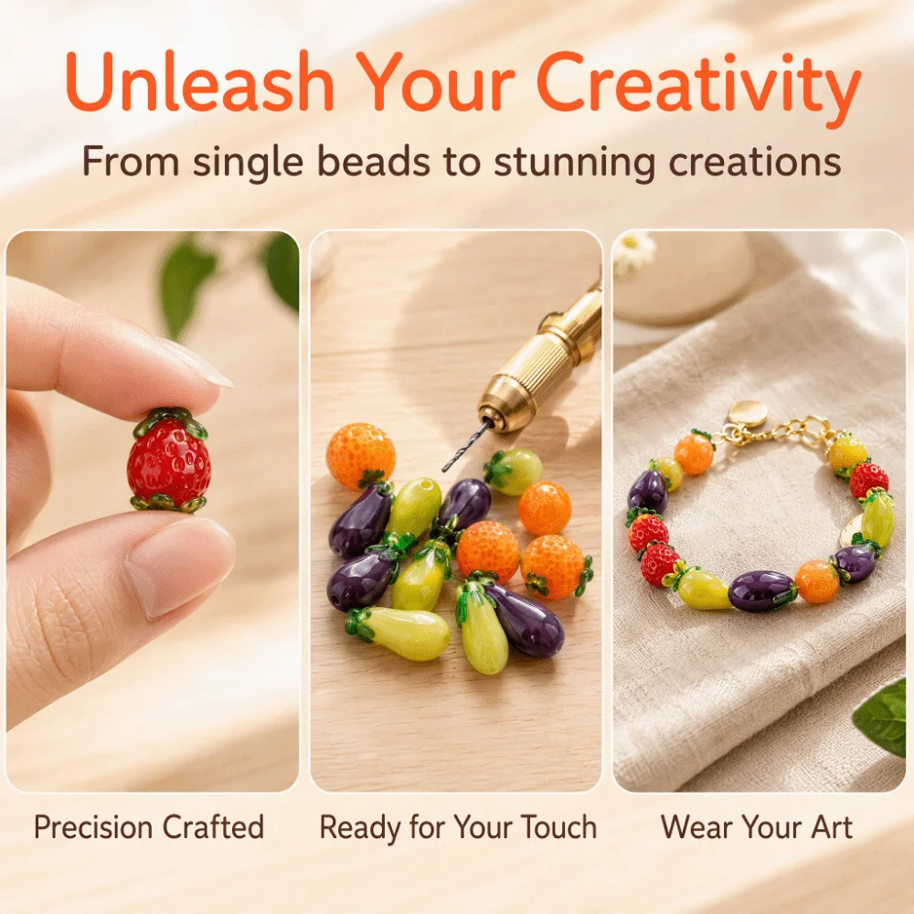 With Hole Glass Fruit Beads 43 Styles 3D Fruit‑shaped Fruit Charm Beads Handmade Fired Colorful Handmade Glass Beads for 20pcs