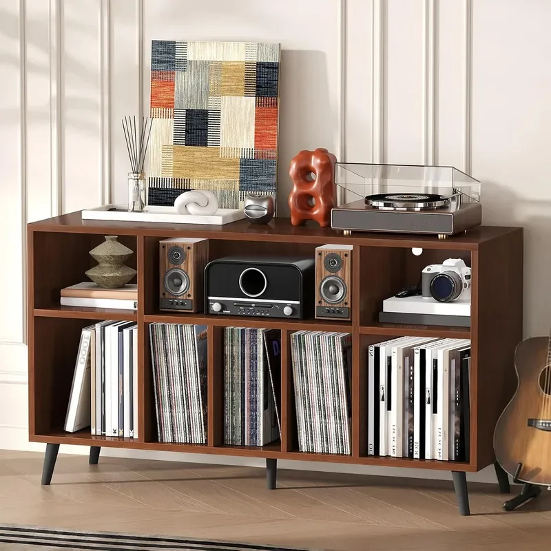 47.2 Large Record Player Stand Record Storage Cabinet with Power Outlets