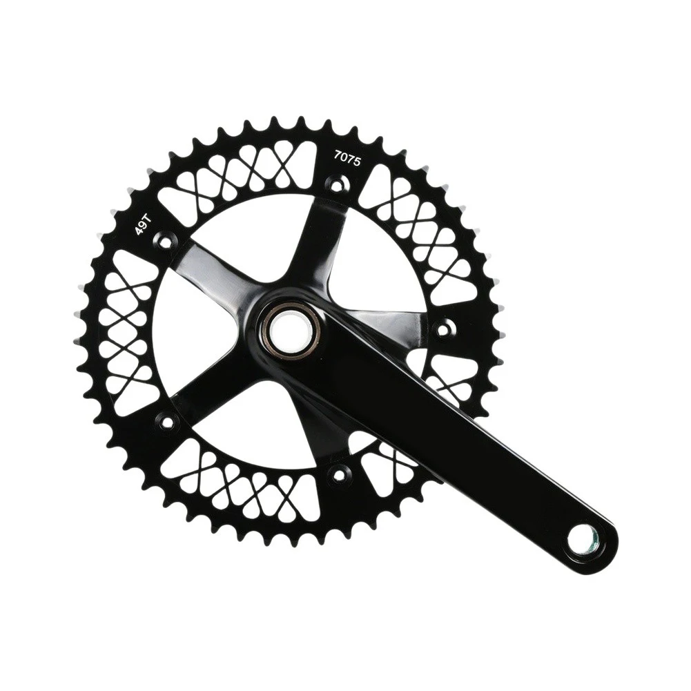 Aluminum Alloy Hollow Integrated Crankset 144BCD 49T Chainring Black CNC Lightweight For Fixed Gear Single Track Bike Parts