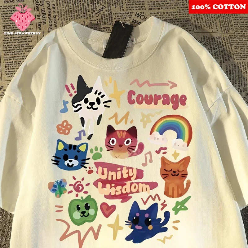 

ins Cartoon Funny Graffiti Print T-shirt Women Summer 2025 New 100% Cotton short sleeve Tee Loose Casual Y2k Tops kawaii clothes