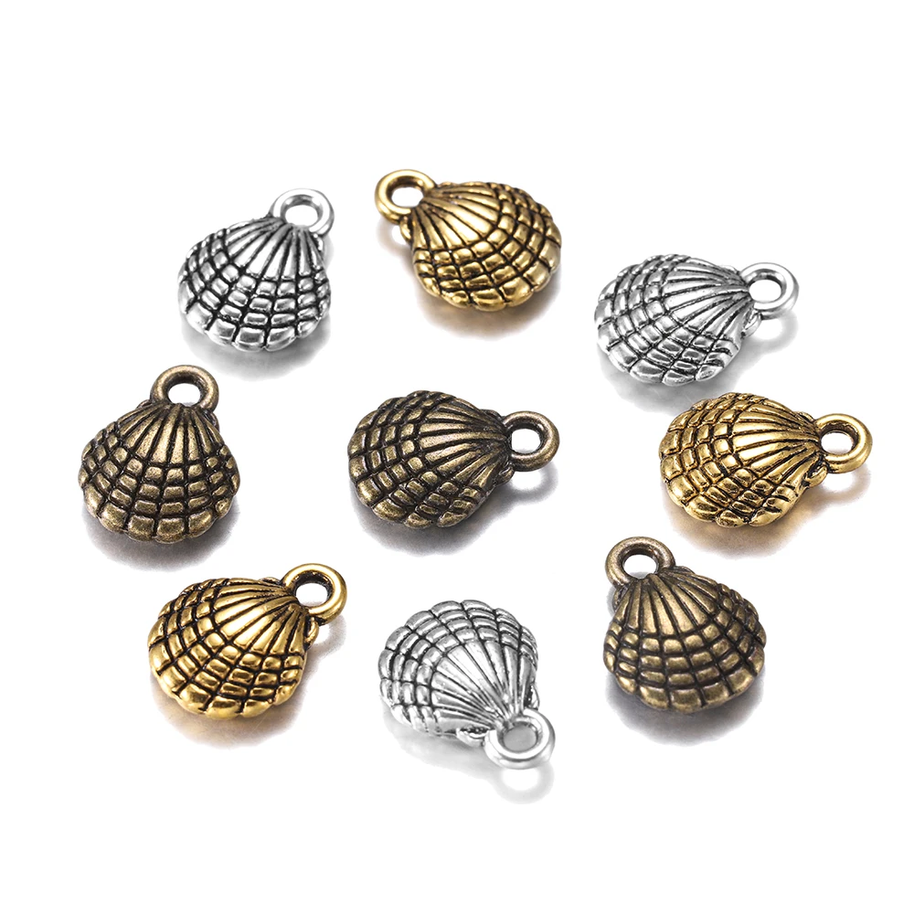 12pcs/lot 13x10mm Metal Plated Double Sided Shell Charms Pendant For DIY Handmade Craft Jewelry Pendants Making Finding Supplies