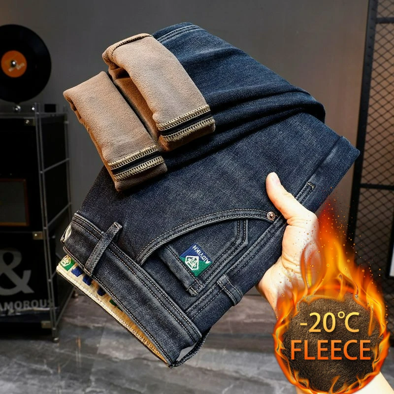 الخريف الشتاء الرجال الملابس أفخم رشاقته الصوف بنطلون امبسوول الجينز الحراري جينز غير رسمي يندبروف الدافئة القطن الدنيم السراويل #2