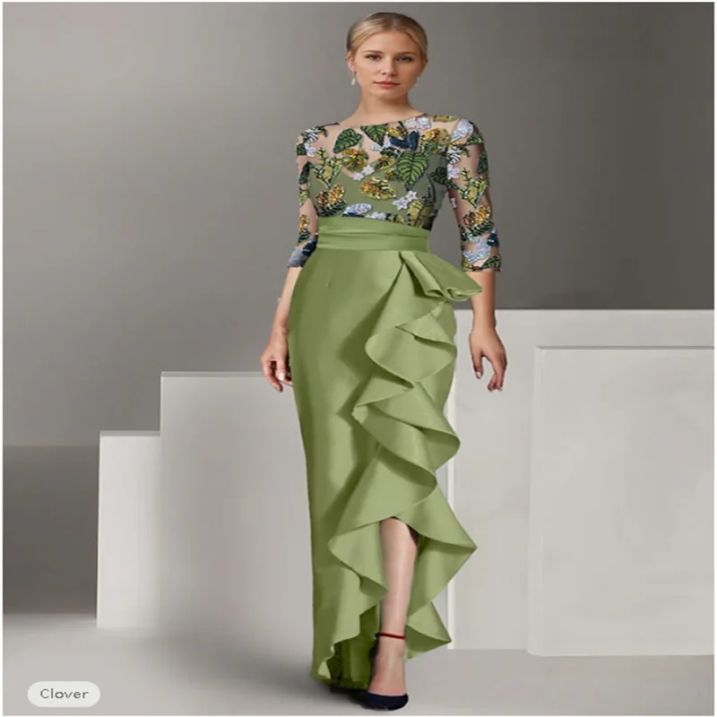 Gaine/colonne longueur au sol robes de bal robe de soirée robe de bal robe formelle élégante bloc de couleur haute fente demi manches Illusio