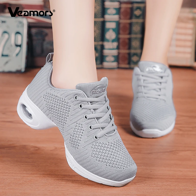 Women's  Knitted Mesh Dance Shoes Lightweight Breathable Sports Shoes for Fitness  Ladies Elegant Elastic Jazz Dance High Heel