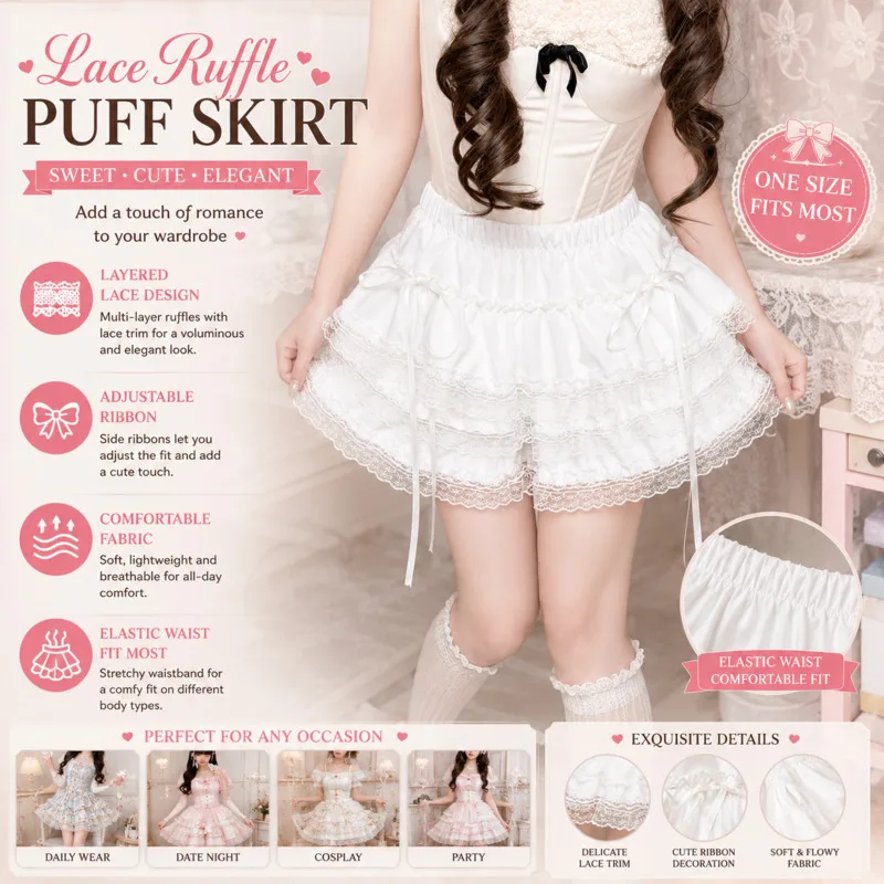 Lolita Skirt 60-84cm Petticoat Lace Ruffle Tiered Mini Dress Pumpkin Bloomers Safety Shorts JK Underskirt Cosplay Party Dressses