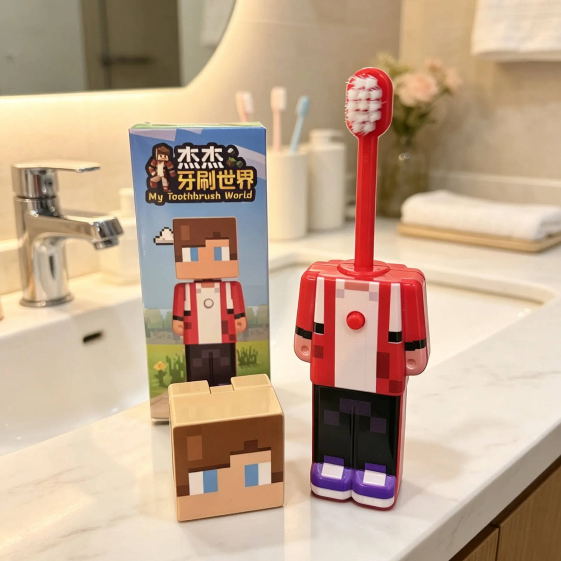 Neue Anime World Skalierbare Zahnbürste Niedliche MC-Figuren Transformierbare Zahnbürste mit Weichen Borsten Feinborstige Geschenke