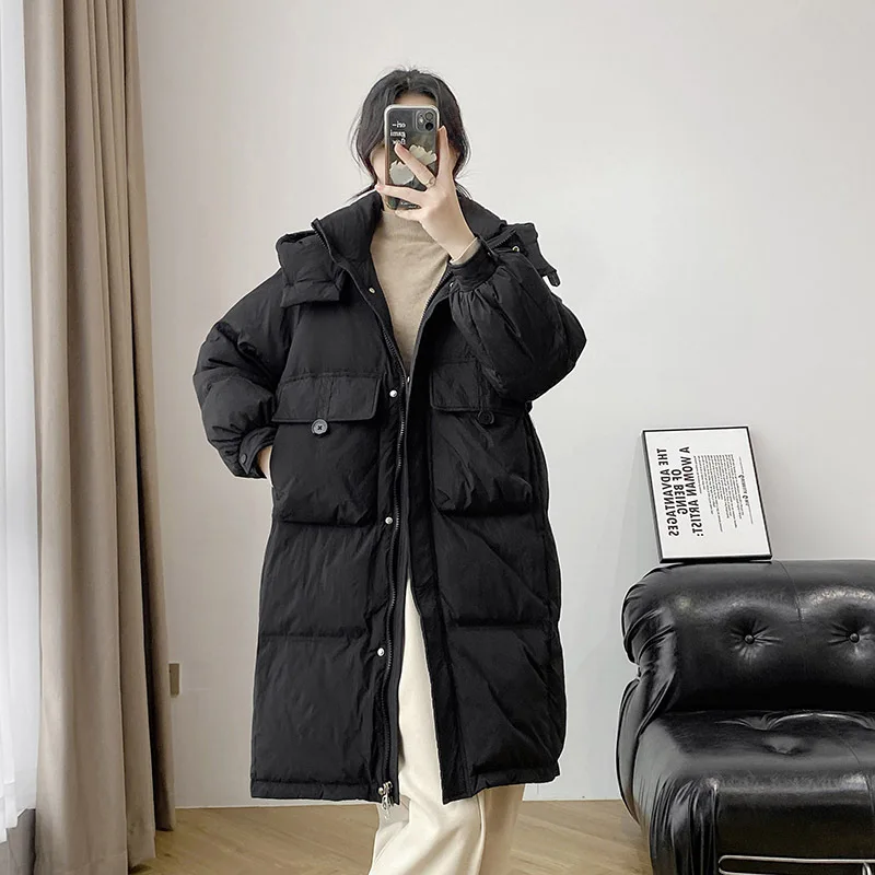 

Women White Duck Down Jacket Winter Coat Long Hooded Thick Duck Down Padded Parka Fashion Outerwear max mara пуховик JK-167